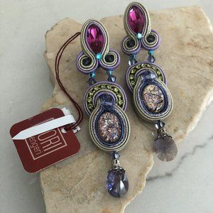 DORI CSENGERI FUSCHIA AND LAVENDER CLIP EARRINGS